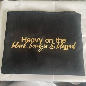 Heavy On The Black Bougie And Blessed Cosmetic Bag Clutch Makeup Bag Black/Gold